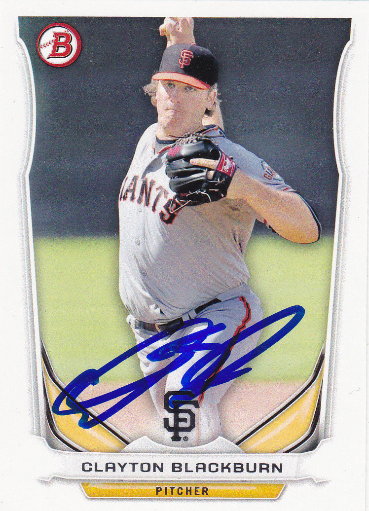 CLAYTON BLACKBURN SAN FRANCISCO GIANTS SIGNED 2014 BOWMAN TOP PROSPECT CARD