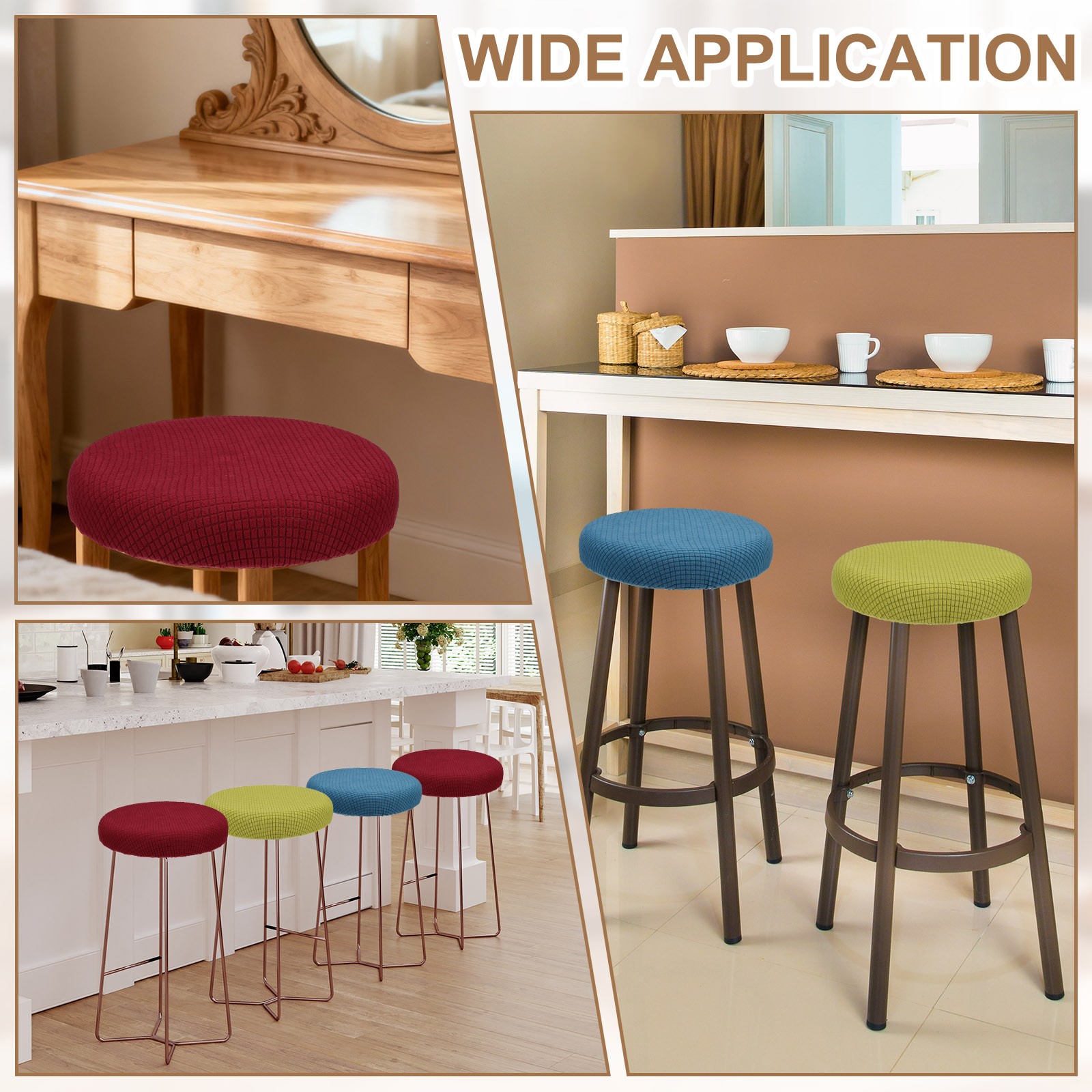 2Pcs Stool Covers Round, Bar Stool Covers with Elastic Bands, Red