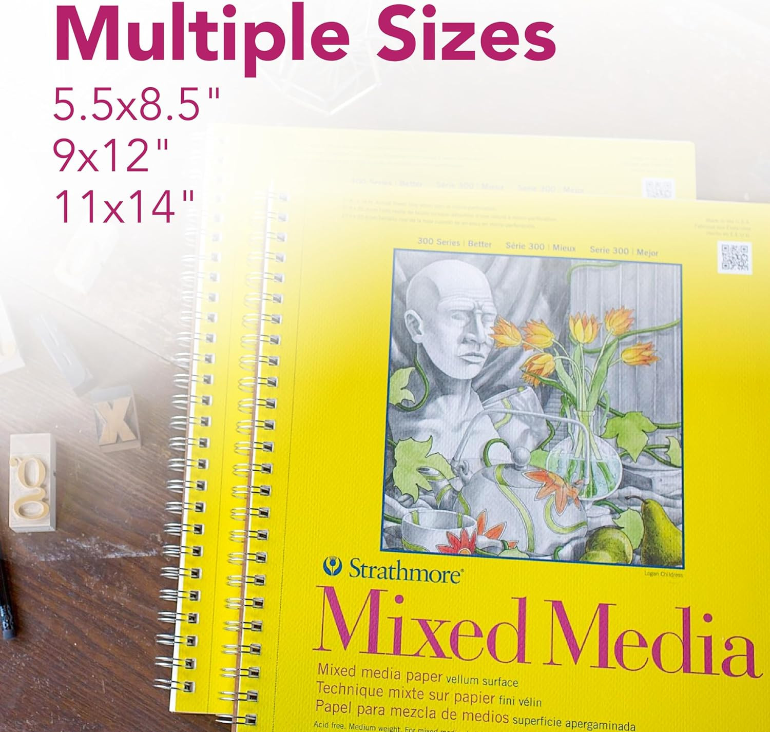 300 Series Mixed Media Paper Pad, Side Wire Bound, 5.5X8.5 Inches, 40 Sheets ...