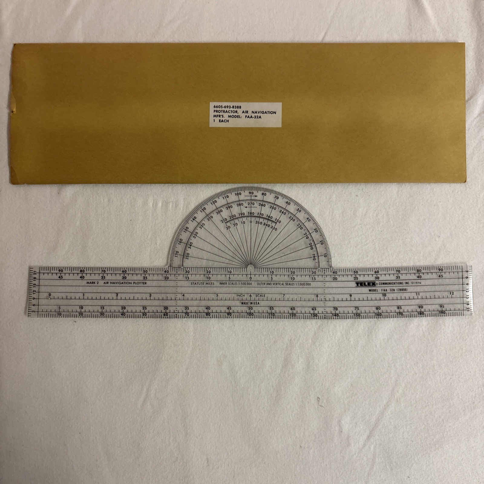 1970s Felsenthal & Sons FAA-32A Plotter Protractor Air Navigation 12" Chicago