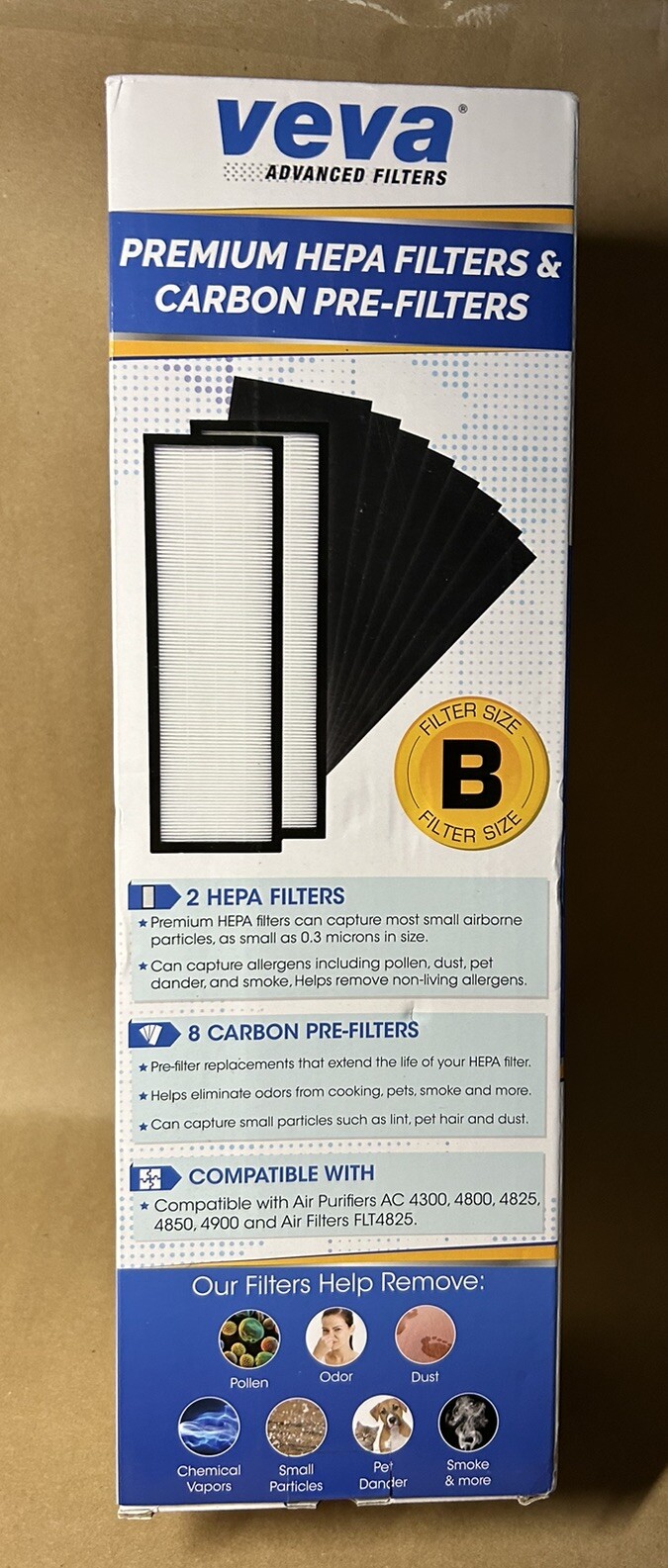 Veva Advanced Filters Premium 2 HEPA Filters & 8 Carbon Pre-Filters Filter B New