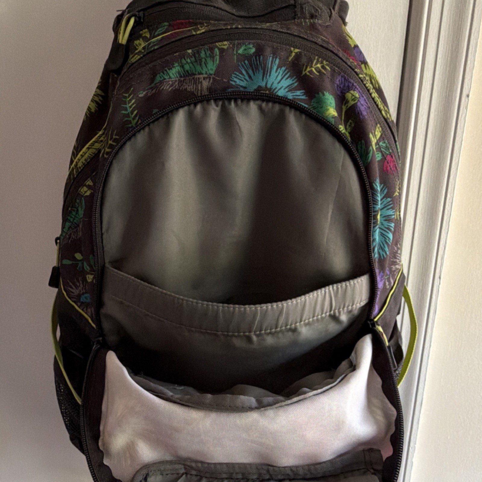 High Sierra Floral Hiking Backpack Black Multicolor 5 Pockets Multifunction