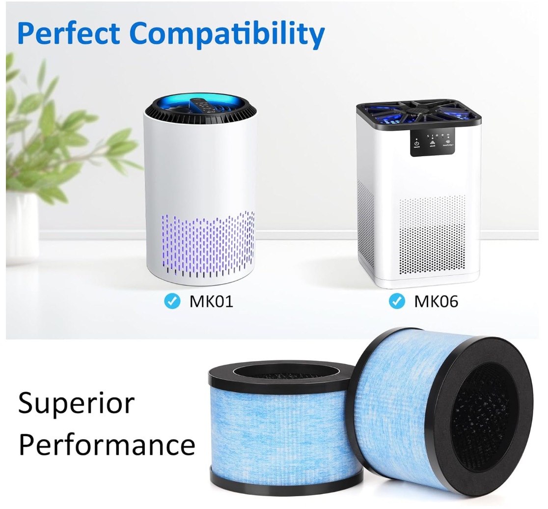 H13 HEPA Air Filter for MK01 MK06 Replacement 4 Pack + Brush + 20 Aroma Tabs