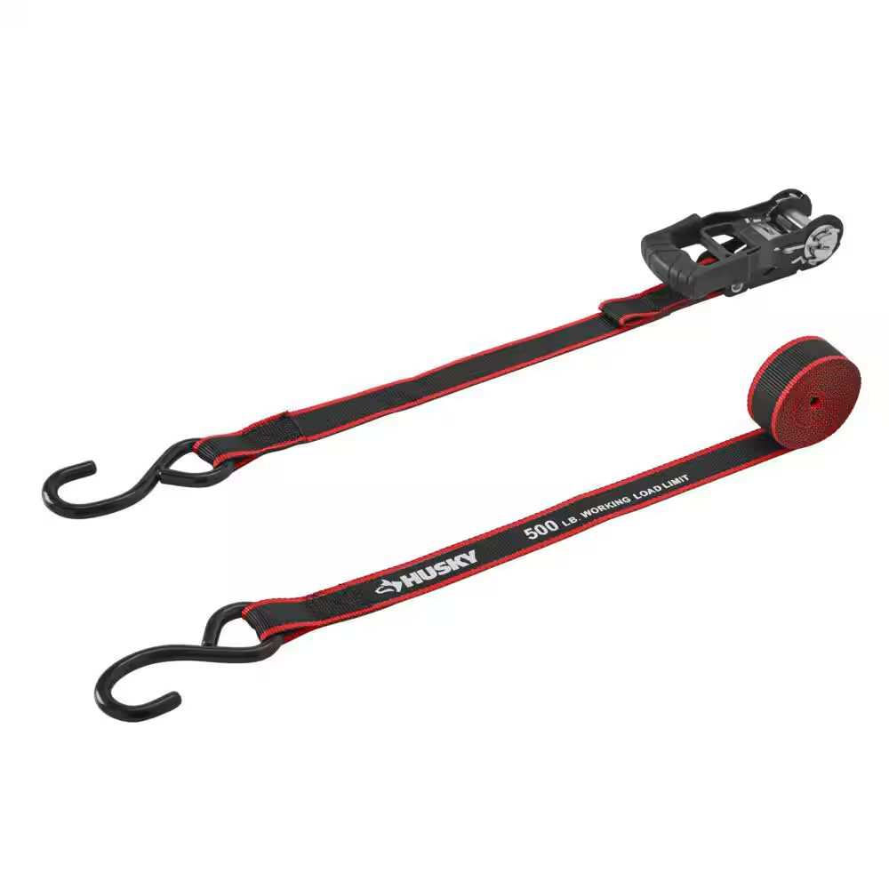 RATCHET TIE-DOWN STRAPS 4-PACK 12 Ft. X 1 in Quick Release Hook 1500 Lbs. Work
