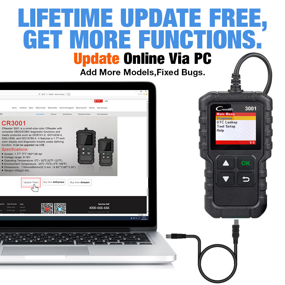 LAUNCH CR3001 OBD2 Scanner Car Check Engine Light Diagnostic Tool Code Reader