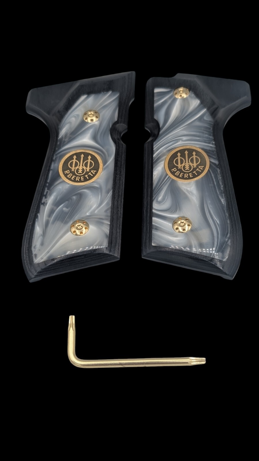 Beretta Grips Wood White Amber With Emblem And Gold Screws