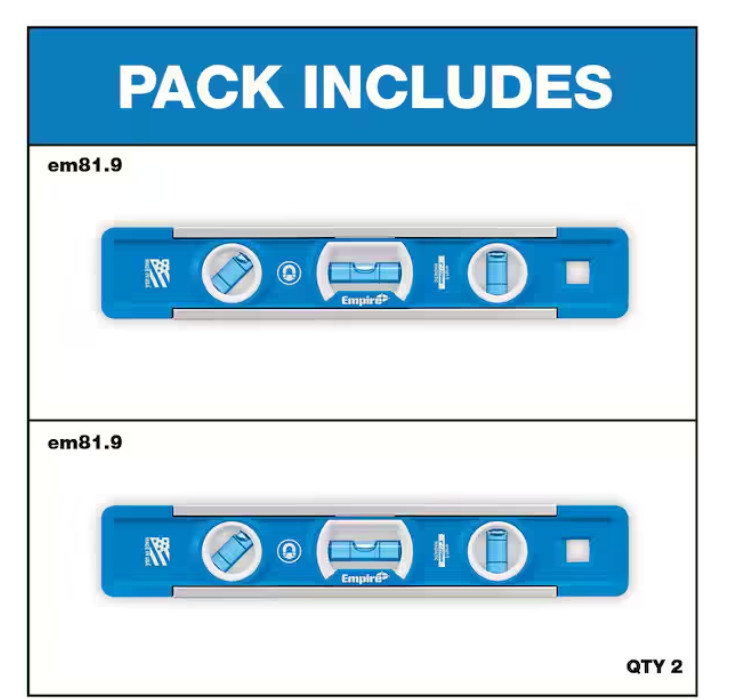 2 Pack Empire EM81.9 - 9 in. True Blue Professional Magnetic Torpedo Level