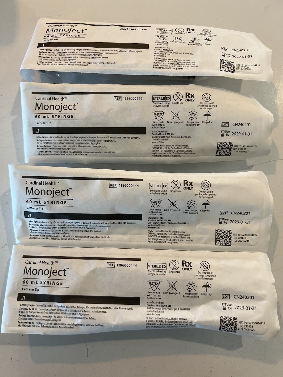 Monoject 60ml Syringe New Exp 1-31-29 4 Pcs