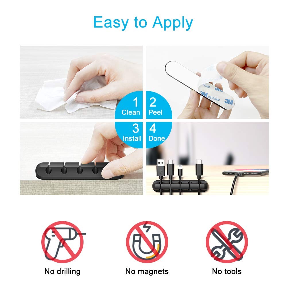 INCHOR Cord Organizer, Cable Clips Holder, 2 pack, Black