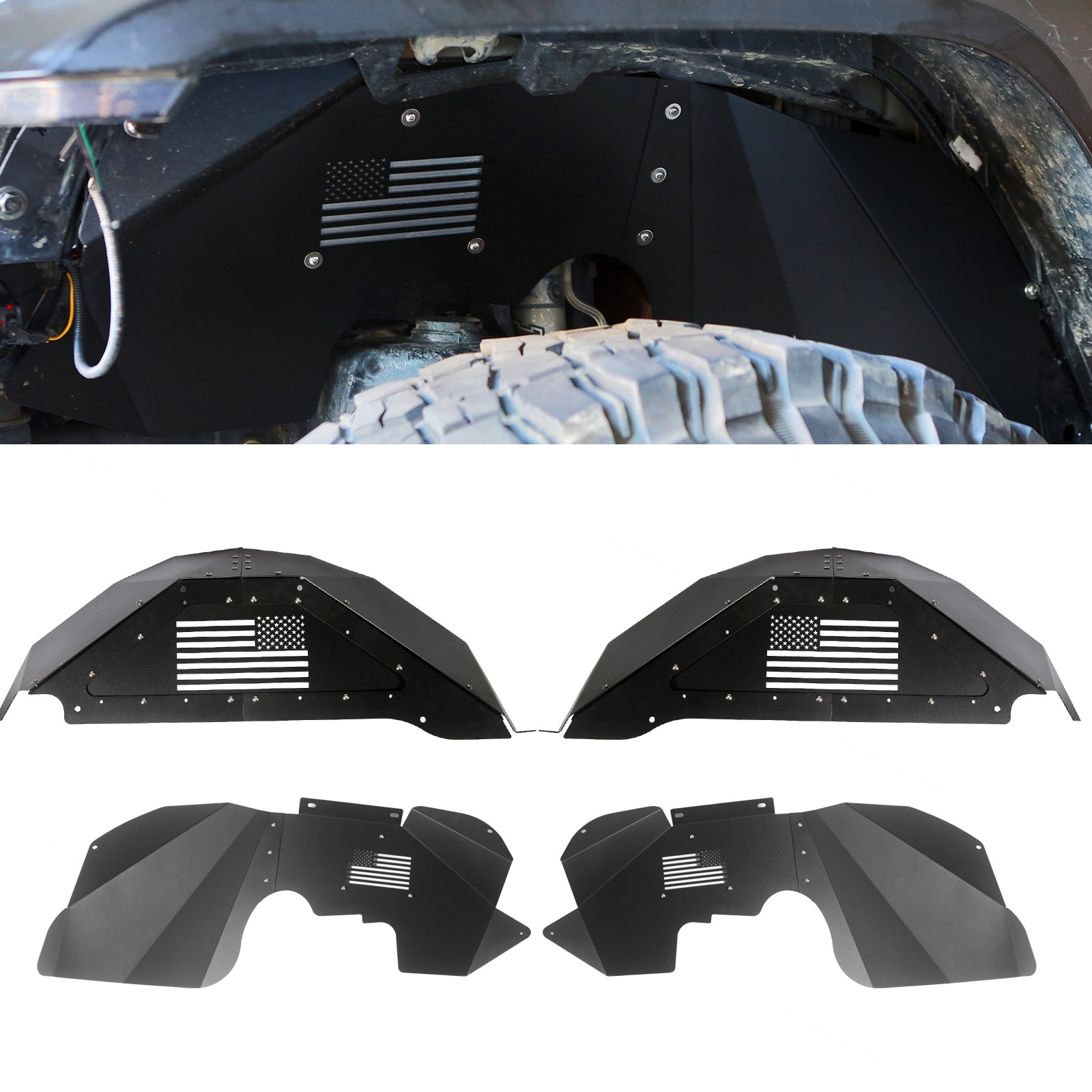 For 2007-2018 Jeep Wrangler JK JK 4PCS Front Rear Inner Fender Liners 4WD Black