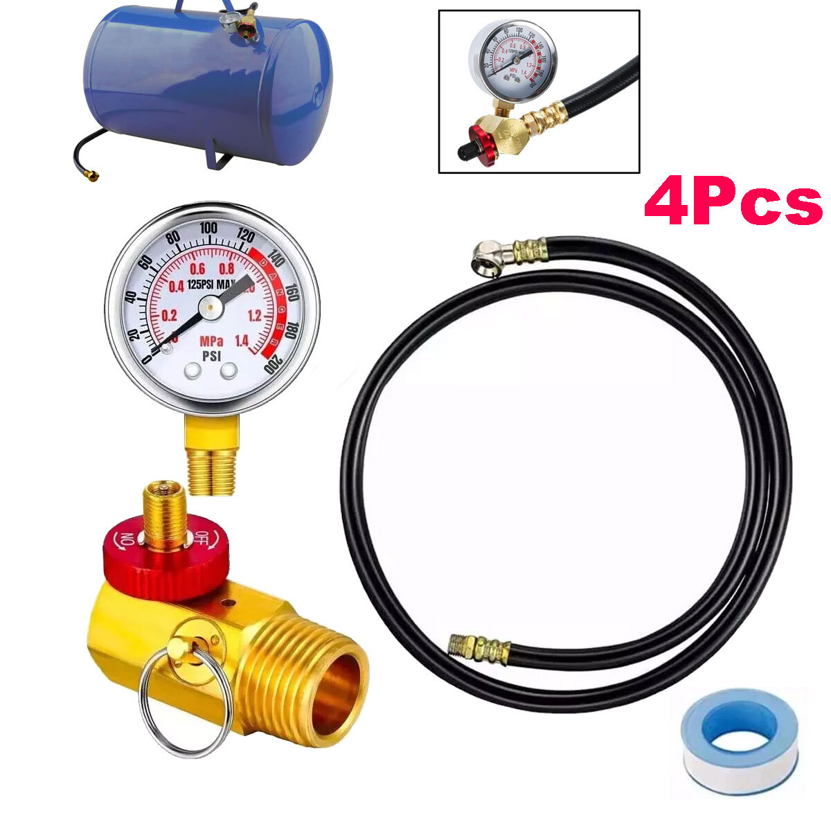 Air Tank Repair Kit Air Tank valve Kit with gauge Portable Air Tank 1/8" FNPT US