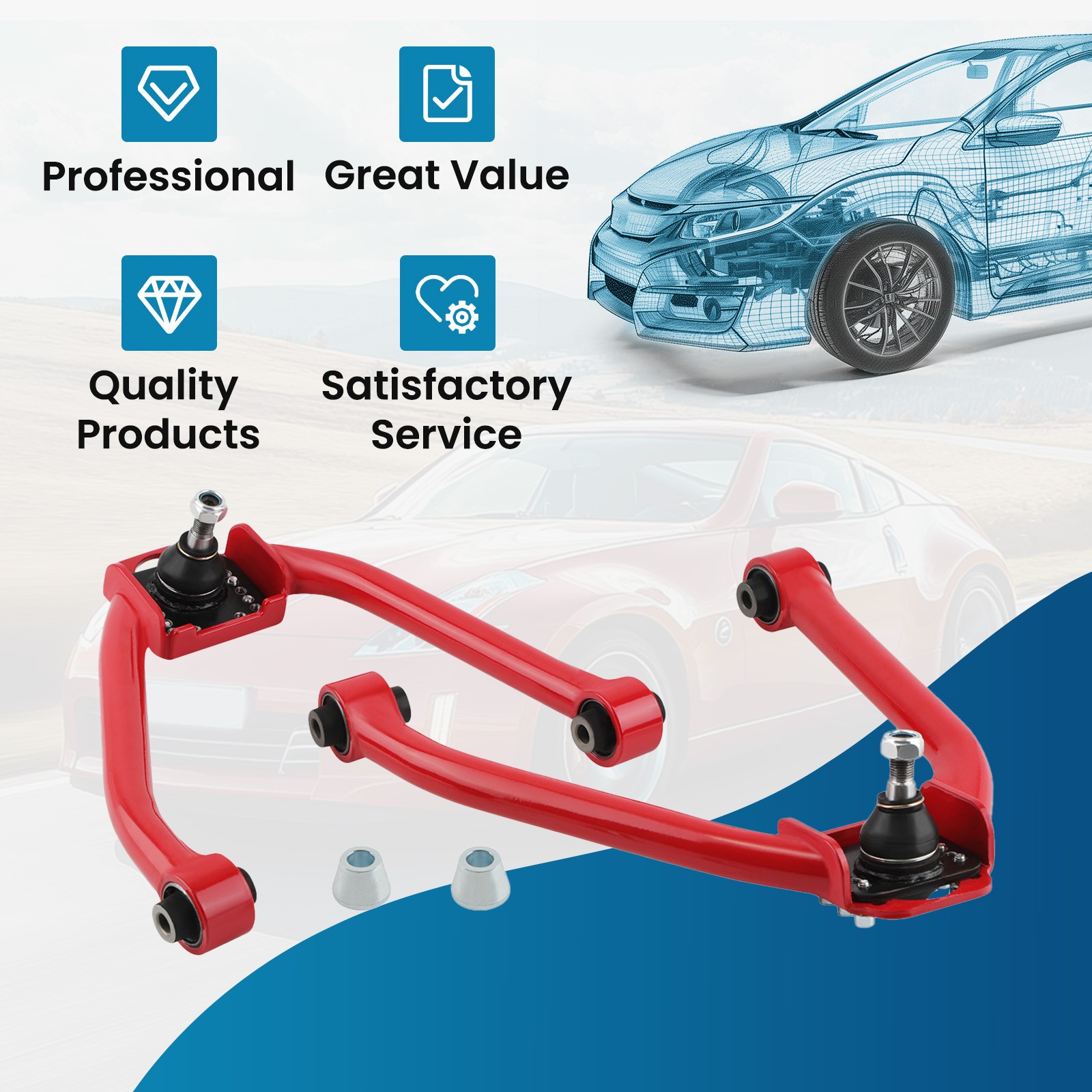 2pcs Adjustable Front Upper Camber Control Arms Kit for Nissan 350Z 2003-2009