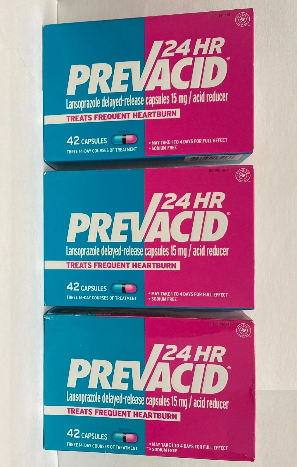 3 pack of Pre vacid 24 Hour Acid Reducer, 15 mg - 42 Capsules,  BBD 07/2026