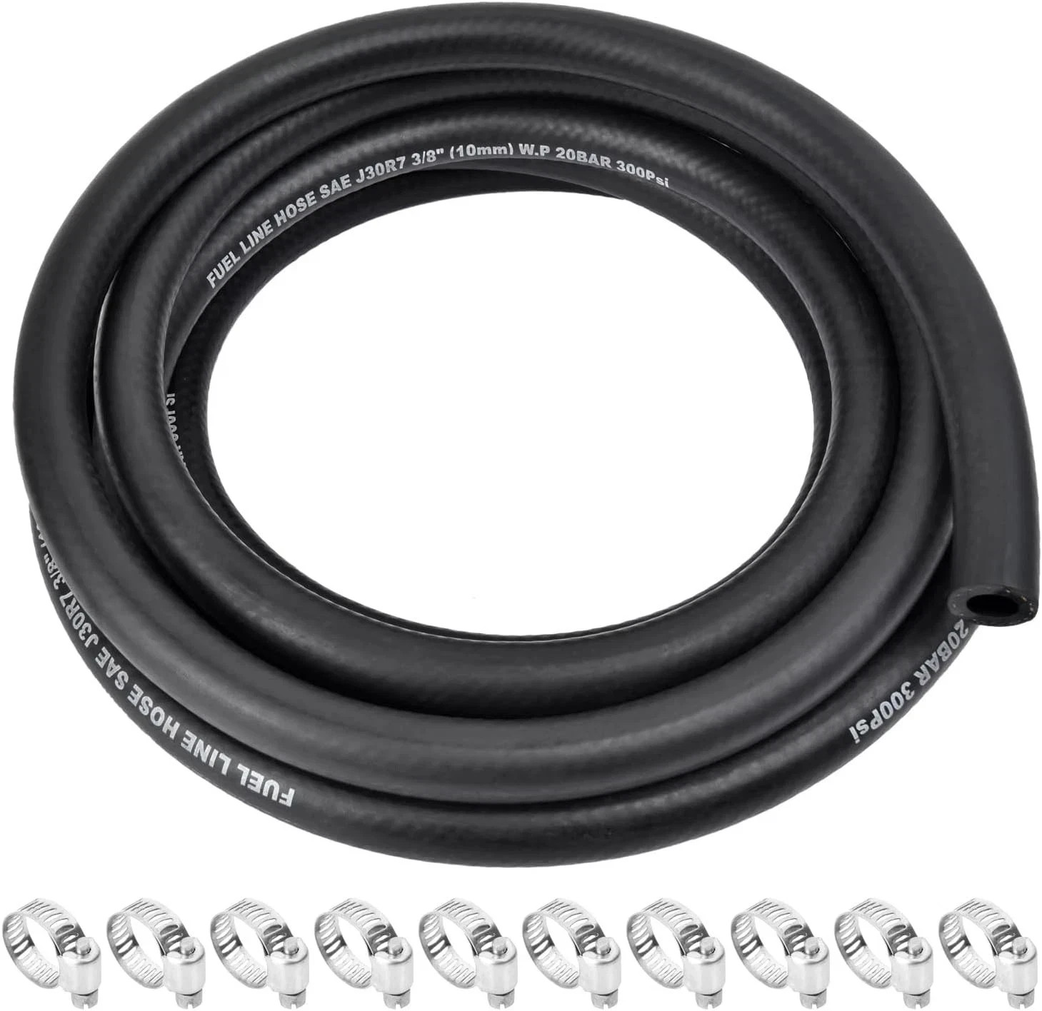 3/8 Inch ID Fuel Line Hose - 10FT Marine Grade Fuel Line with 10PCS Hose Clamps,