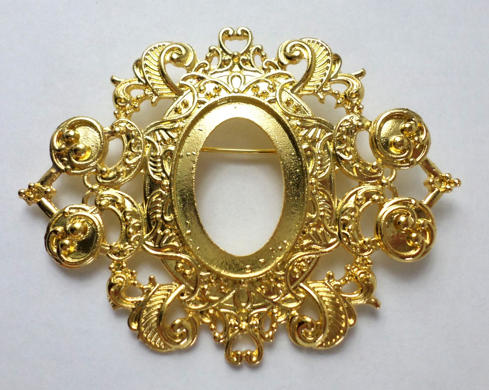 6 of 25x18mm Shiny Gold Ornamental Hearts Brooch/Pin Pendant Settings 49x64mm