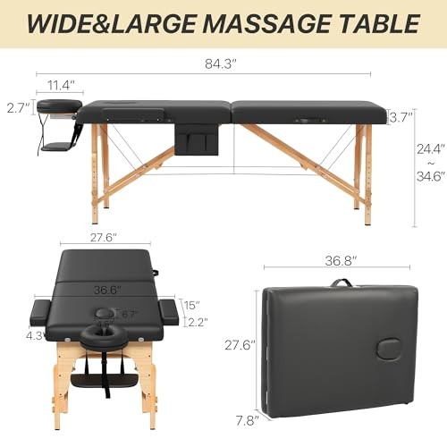 Memory Foam Massage Table Premium Portable Foldable Massage Bed Height Black