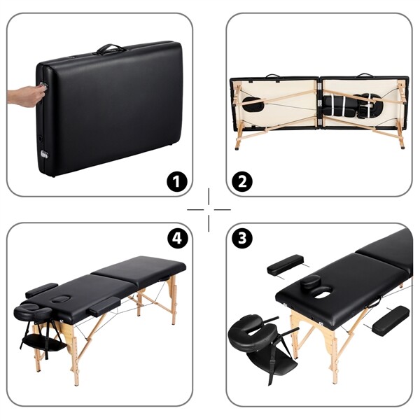 Portable Massage Table Lash Bed Tattoo Table Beauty Folding Bed Adjustable Black