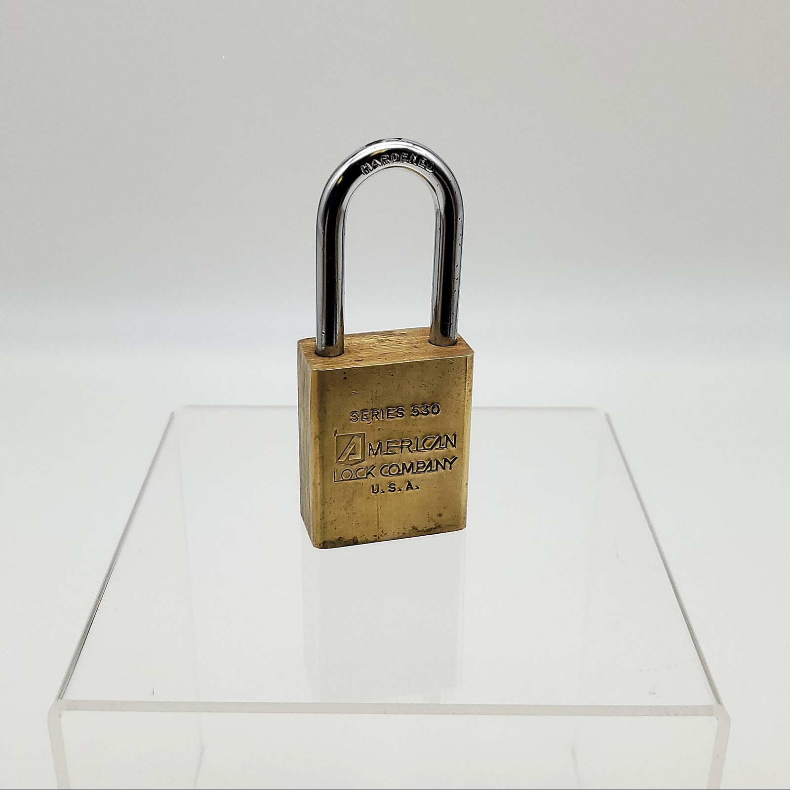 American 530 Padlock Rekeyable 1-5/8"L x 1/4"D Shackle 1-3/8" Brass Body No Core