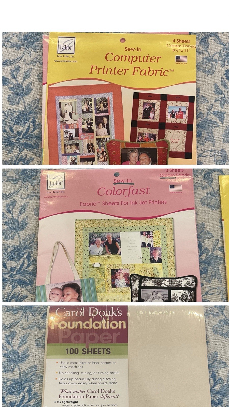 June Tailor Fabric Sheets Lot Computer Printer Fabric Colorfast Discontinued