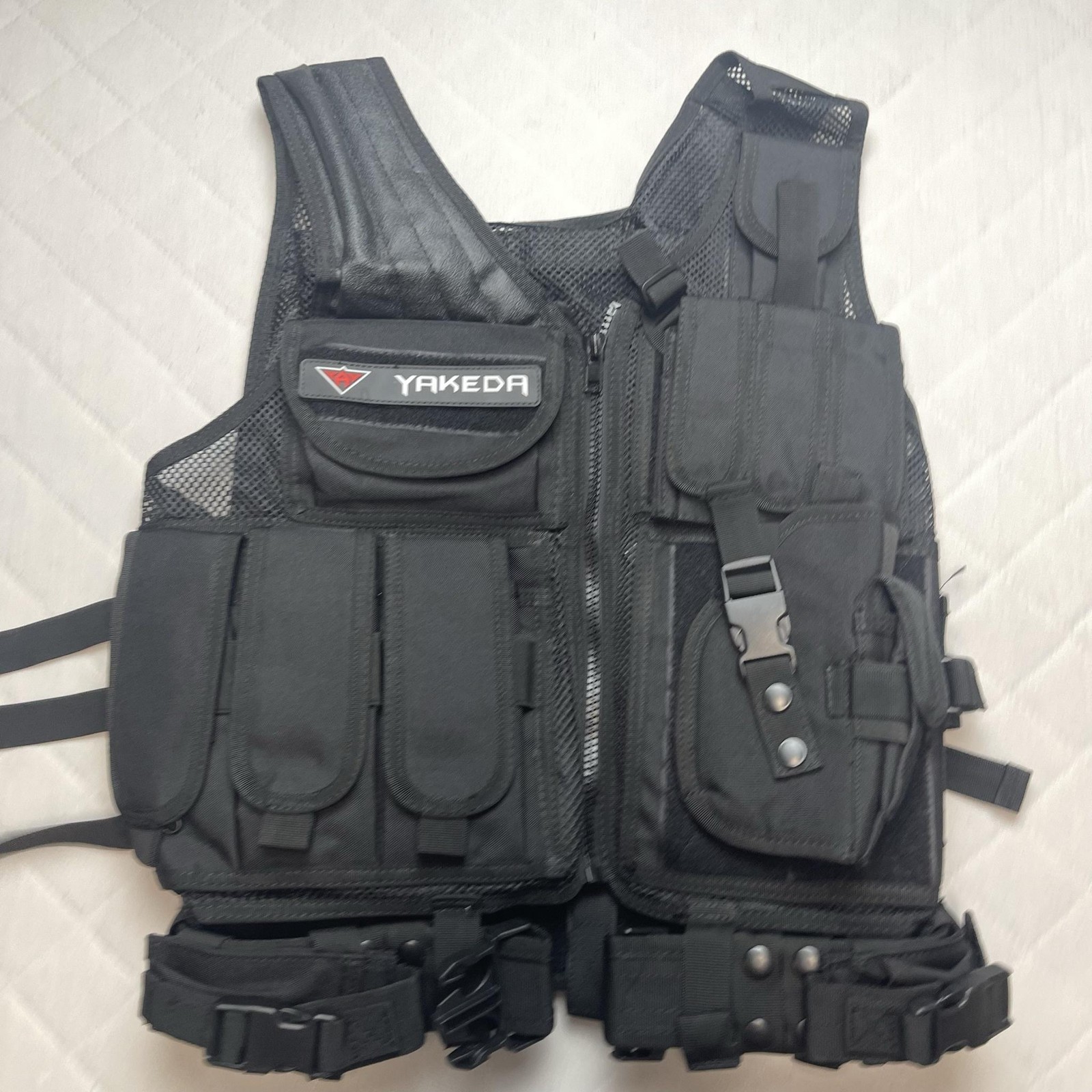 Yakeda Tactical Vest Mens Black Adjustable Hunting Chest Protector Nylon MOLLE