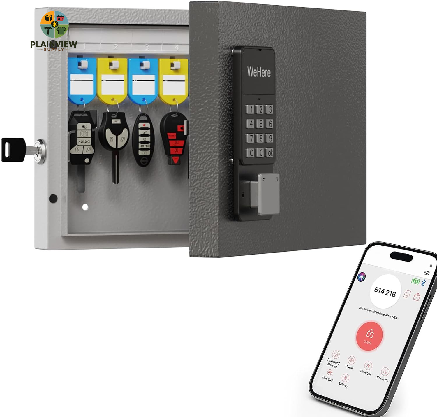 16-Key Key Lock Box Wall Mount – Smart Key Cabinet with App, Keypad, Bluetooth &