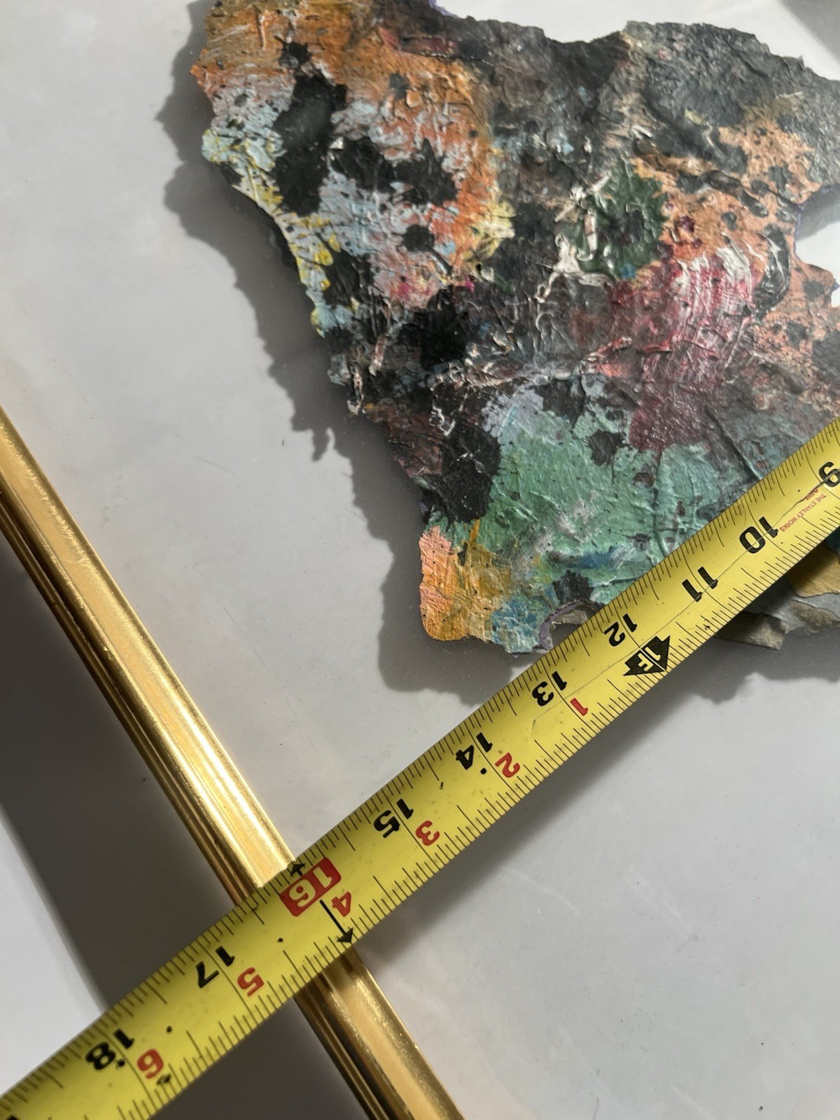 Abstract Mixed Media Framed Art Paint Scrap Shadow Box Gold Frame 22x18