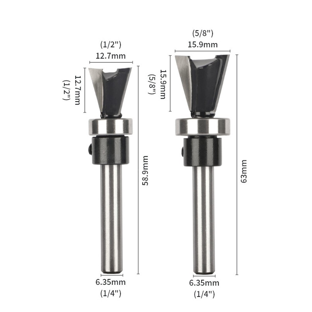 Industrial Grade 6MM Shank Dovetail Bit for Woodworking with Bottom Bearing
