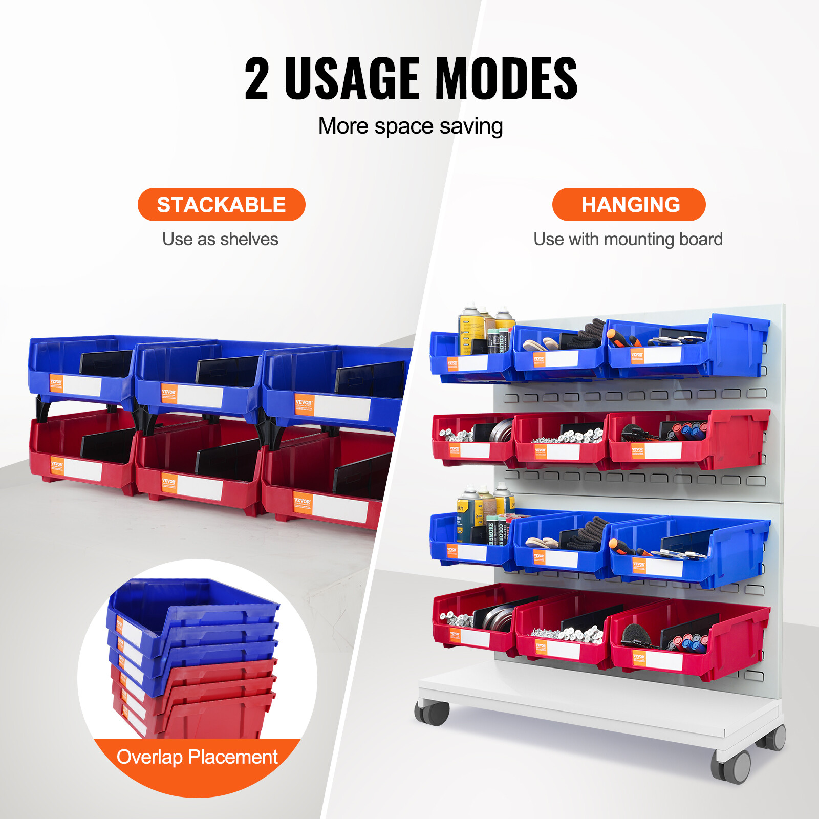 VEVOR 6 Bin Organizer Garage Storage Wall Mounted Plastic Storage Bins Part Rack