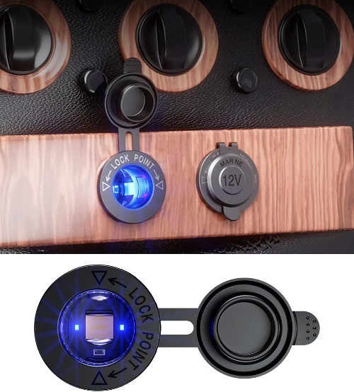 12V Cigarette Lighter Socket with Blue LED, Waterproof Cigarette L Color: Blue