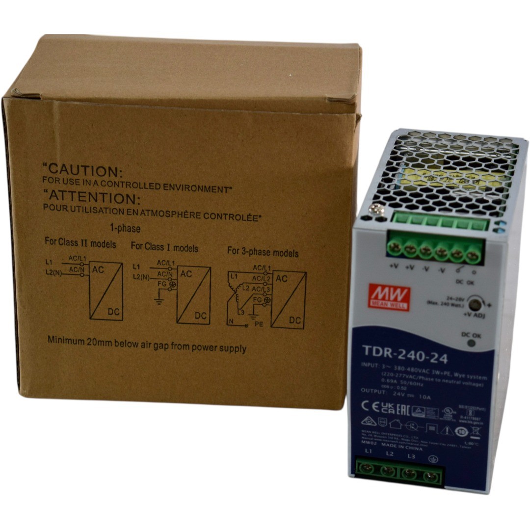 NEW MEAN WELL TDR-240-24 Three Phase DIN Rail Power Supply 24V 10A 240W