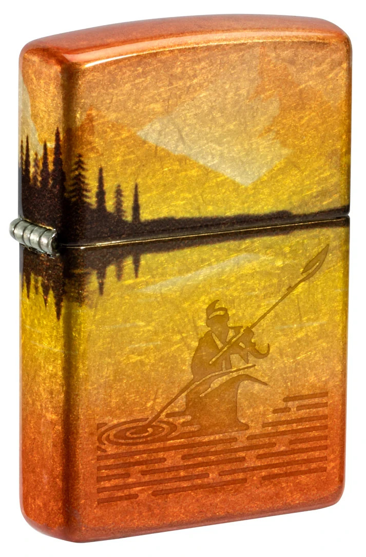 Zippo 46927, Serene Lake Landscape Design, 540 Fusion Tumbled Brass Lighter, NEW
