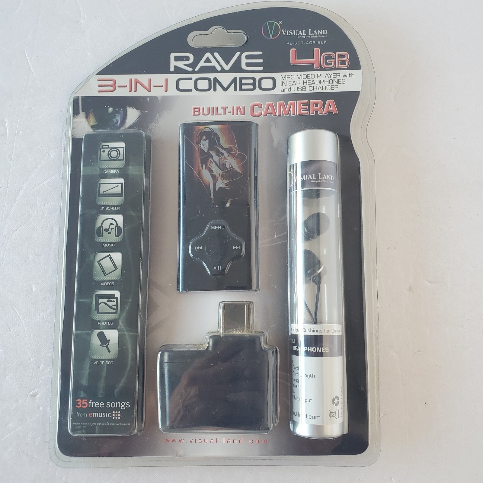 Visual Land MP3 Player VL-667-4GB-Black Rave 3 in 1 Combo Bundle NEW SEALED