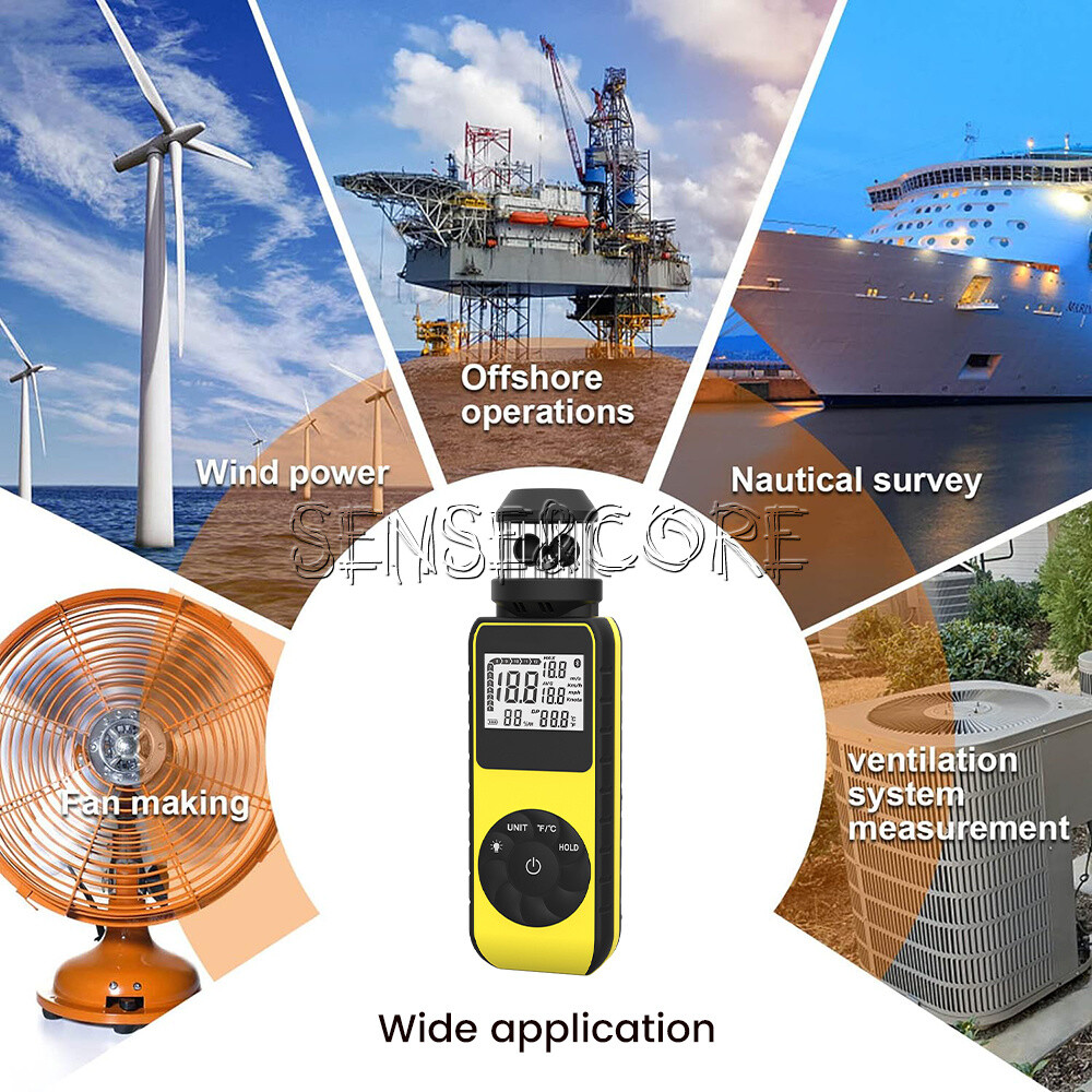 Digital Cup Anemometer Compass Measure Wind Speed Temperature 360°w/Backlight-