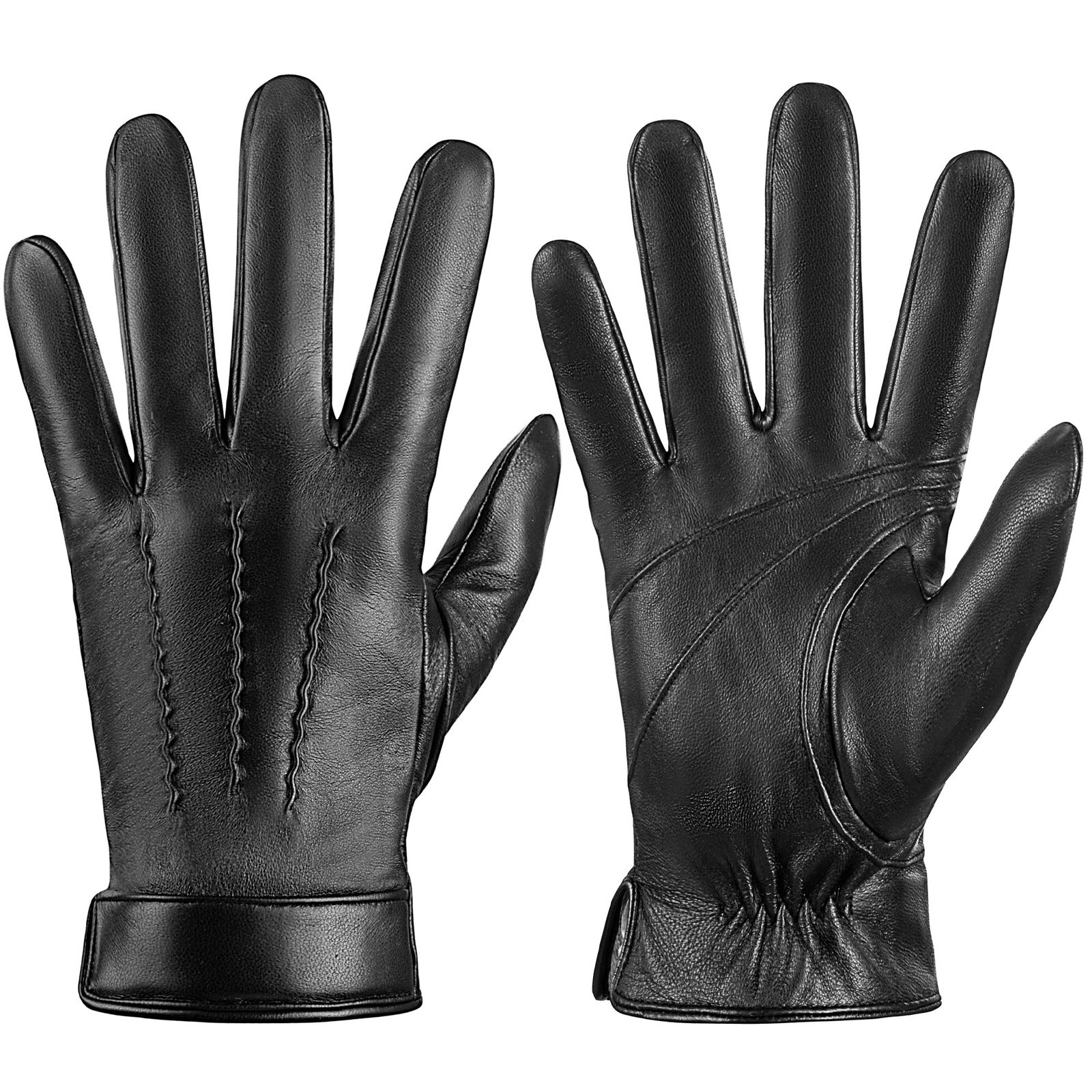 Genuine Sheepskin Leather Gloves for Men, Soft Cashmere Winter Warm Touch Scr...