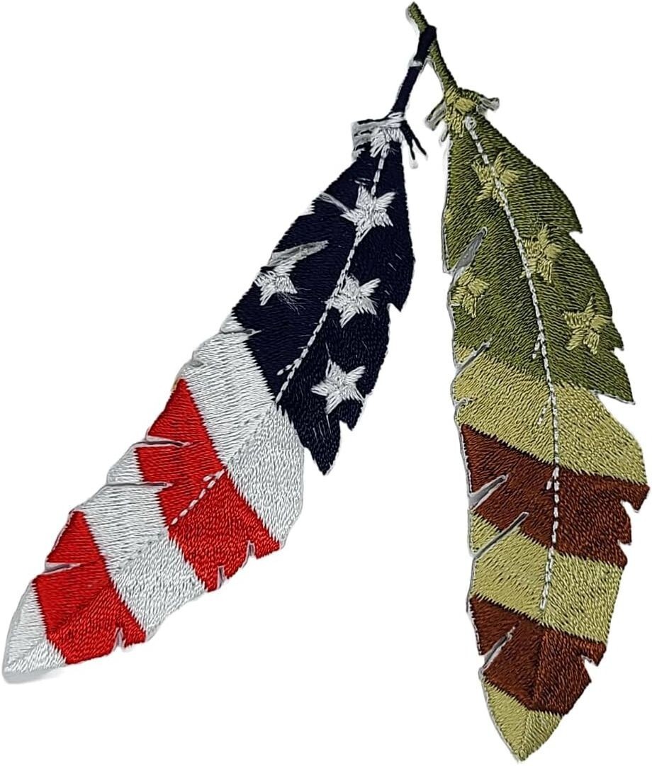 Feather USA Flag Patriotic American Flag Feather Patch   - iron on sew 4.0 inch