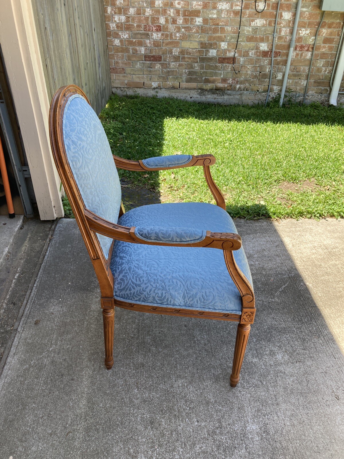 1 Louis XVI Blue Upholstery Arm Chairs. Nice.