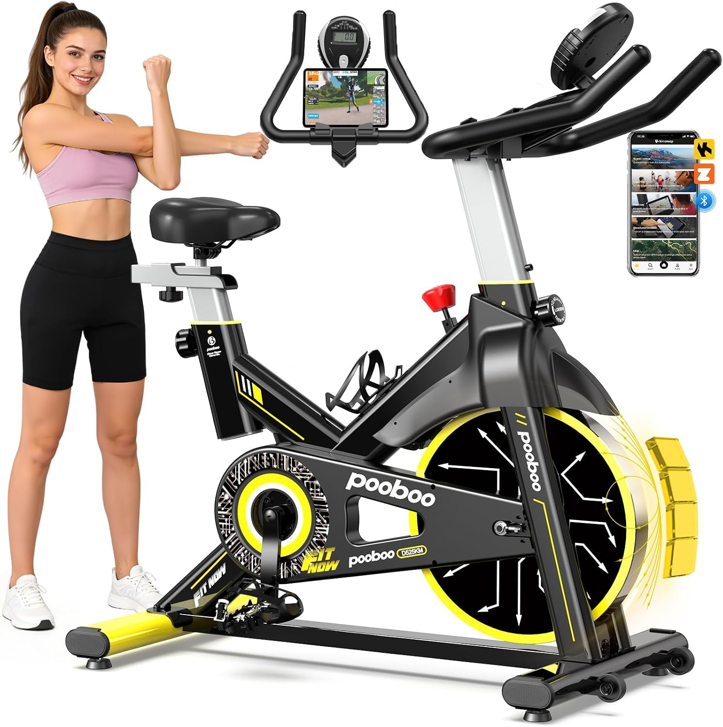 Exercise Bike Brake Pad Stationary Bike for Home with Exclusive App Adjustable