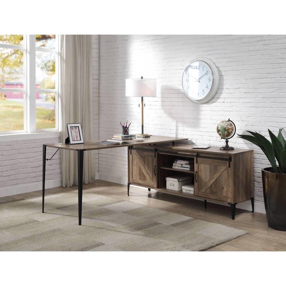 L-Shaped Computer Desk - Barn Door Storage & Wire Management - Office Ready