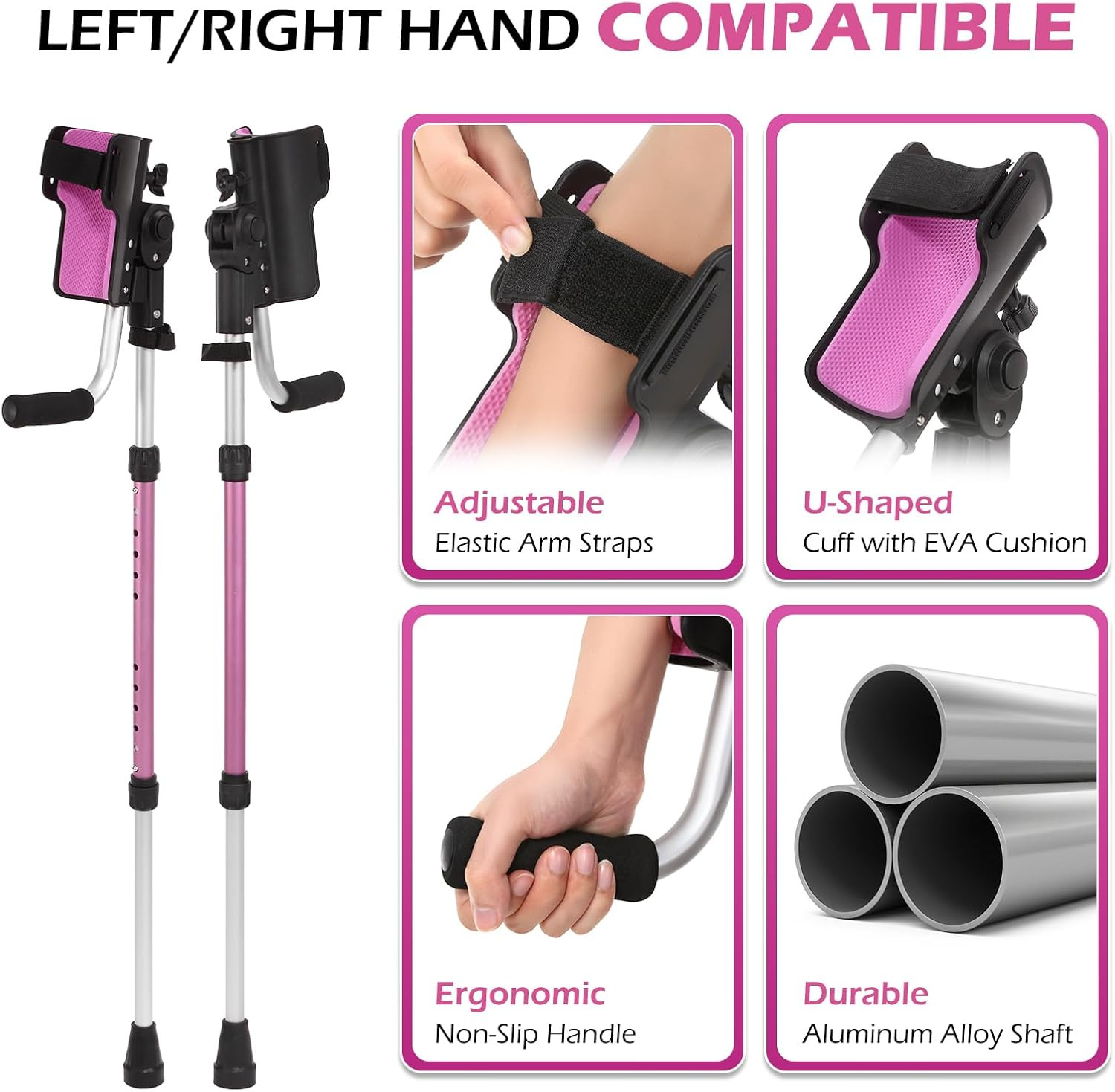 Ergonomic Forearm Crutches for Adults - 3 Adjustable Angles Folding Forearm Crut