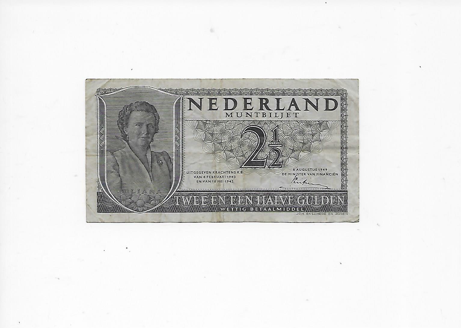 Netherlands 2 1/2 gulden note 1949