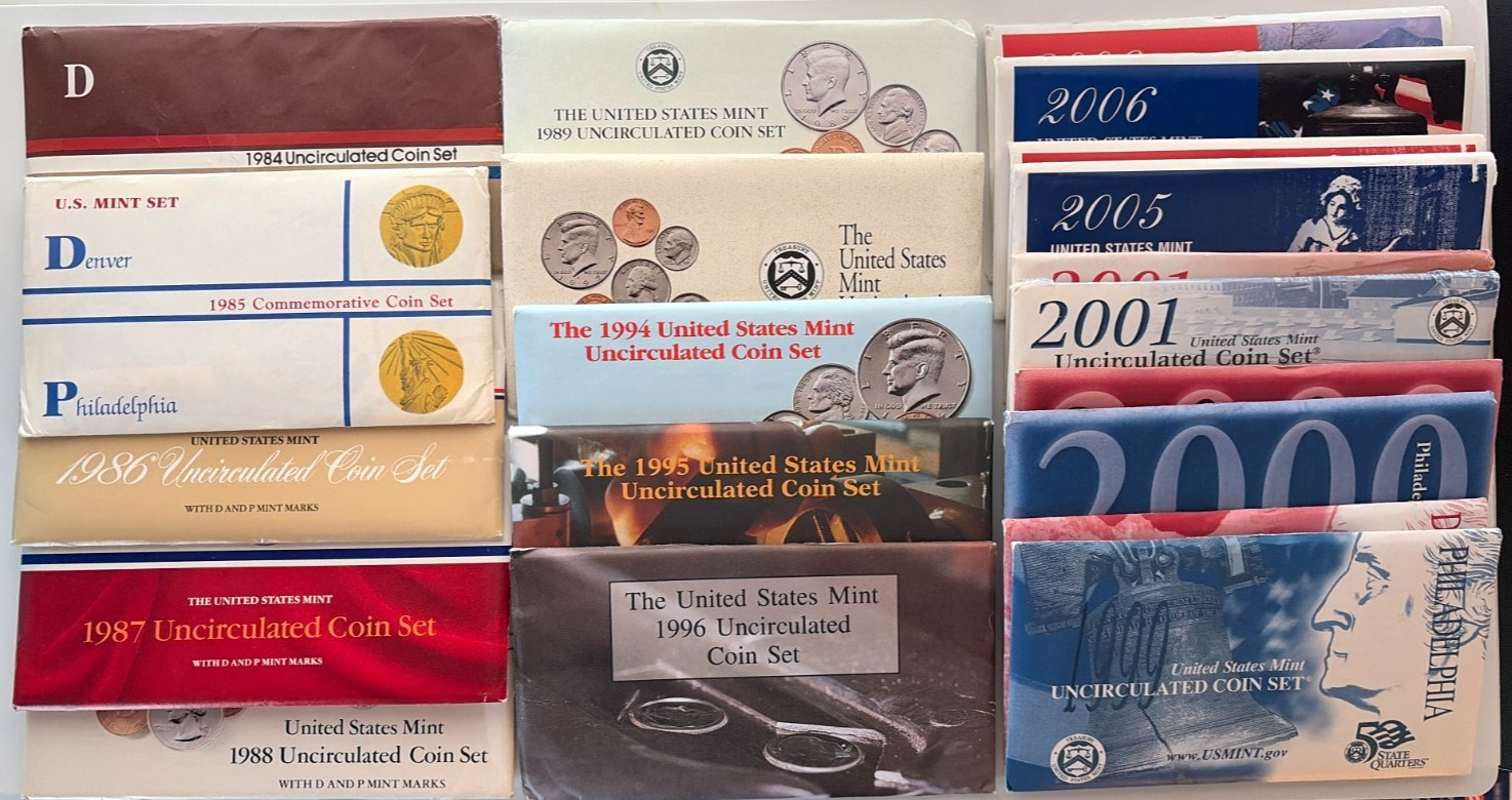 1984PD - 2006PD US Mint Uncirculated Sets in OGP w/COA (15) Sets, Free Shipping!