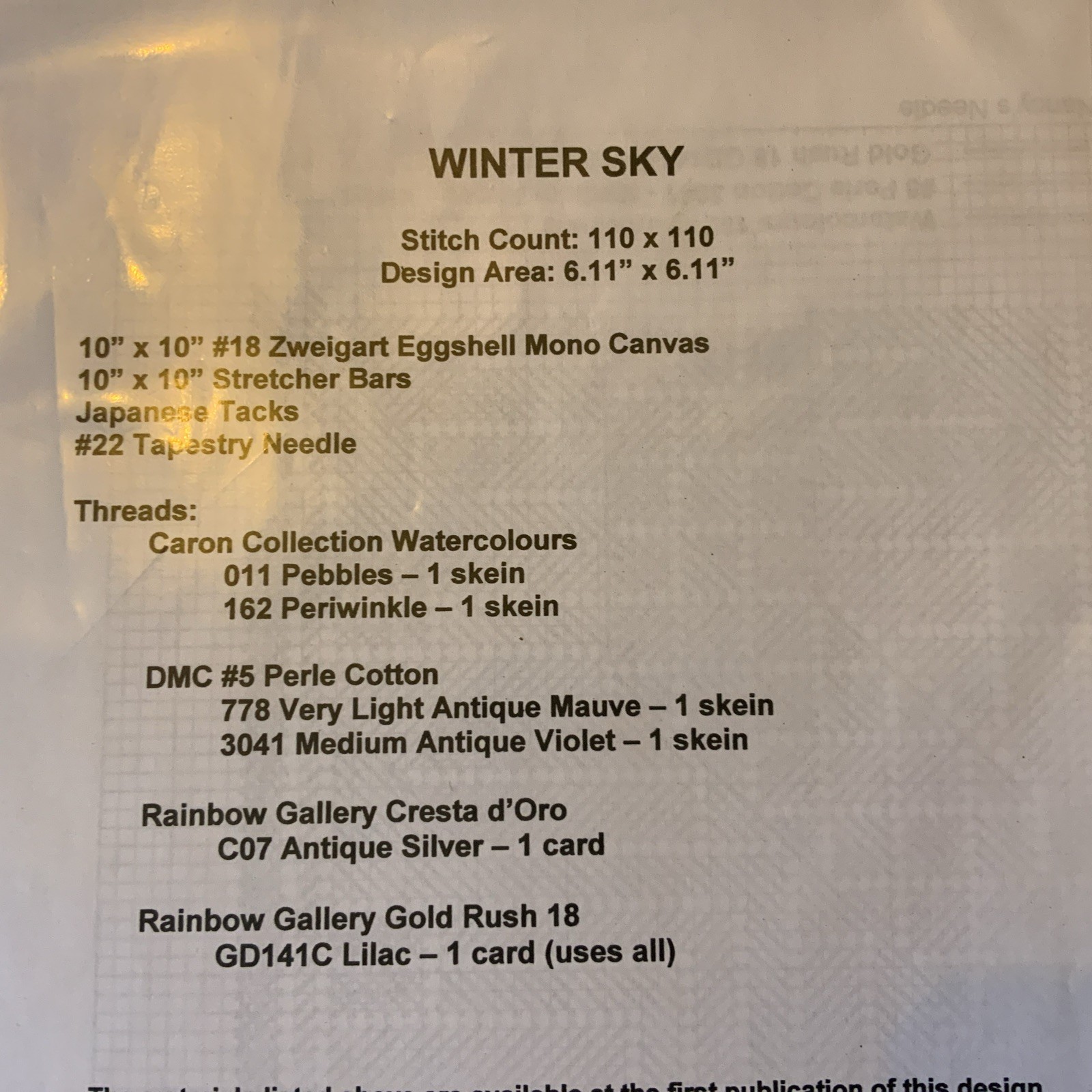 From Nancy’sNeedle Small Seasonal QuiltSeries “WinterSky” needlept pattern