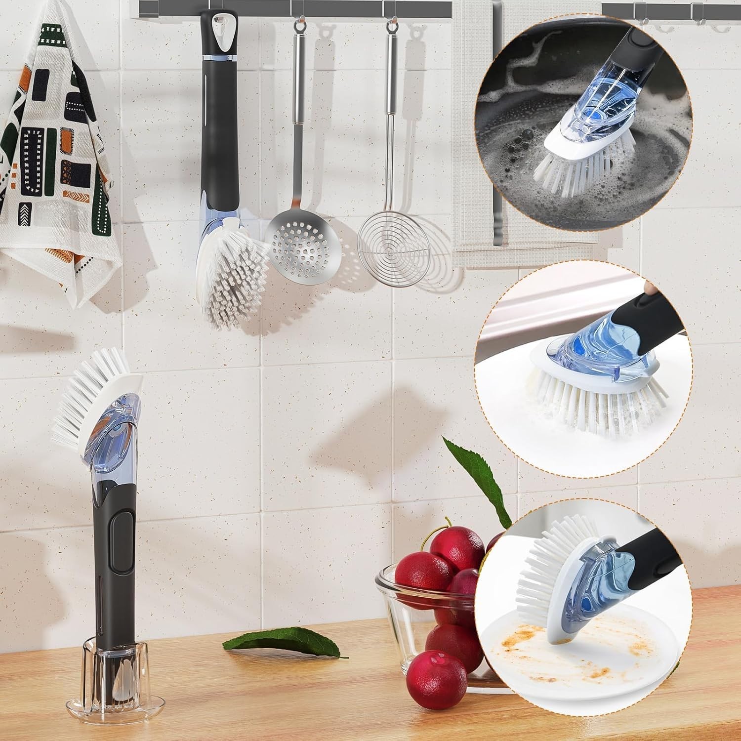 Ergonomic Soap Dispensing Dish Scrubber with Refill Heads - Kitchen Essential
