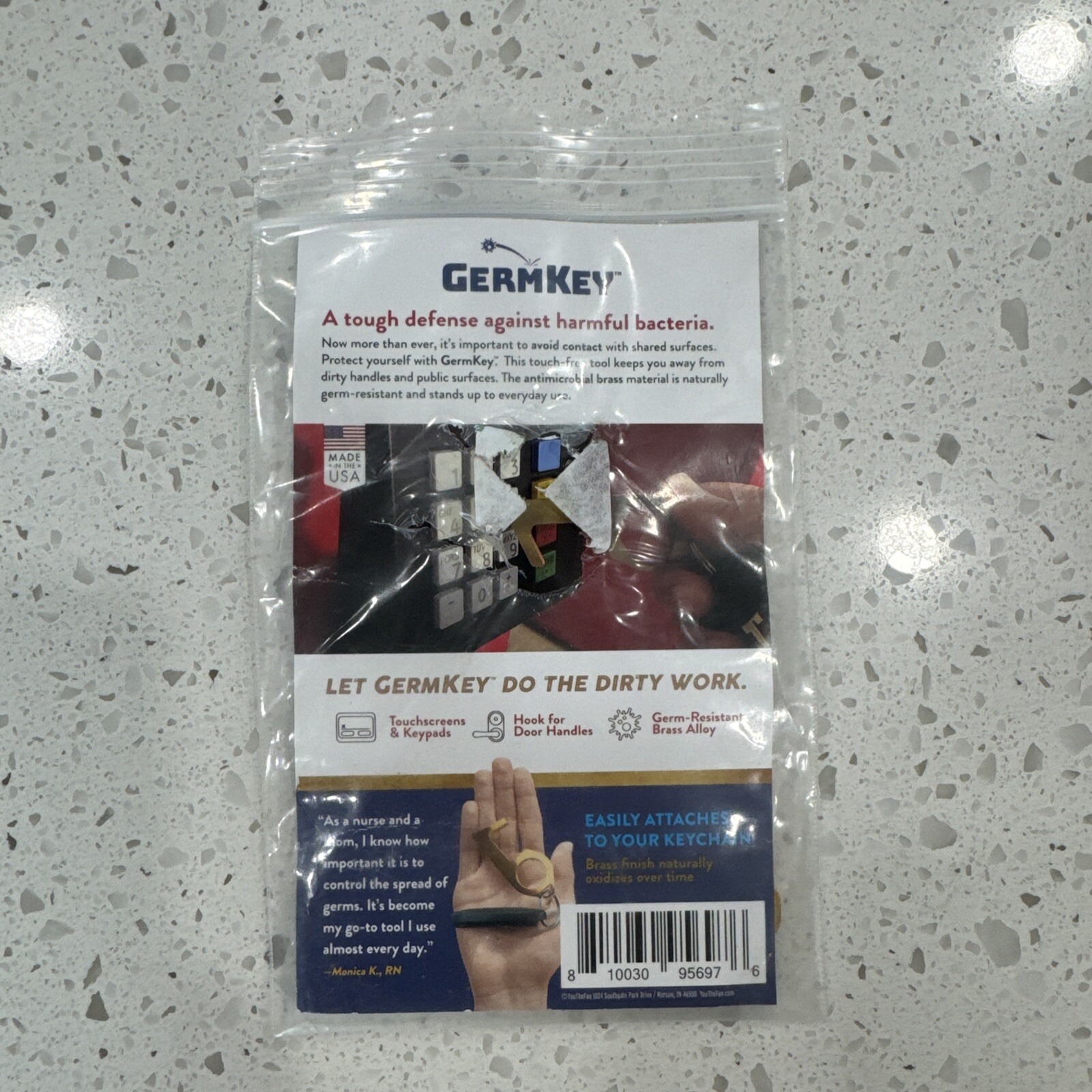GermKey Brass Germ Free Antimicrobial Tool | Brand New