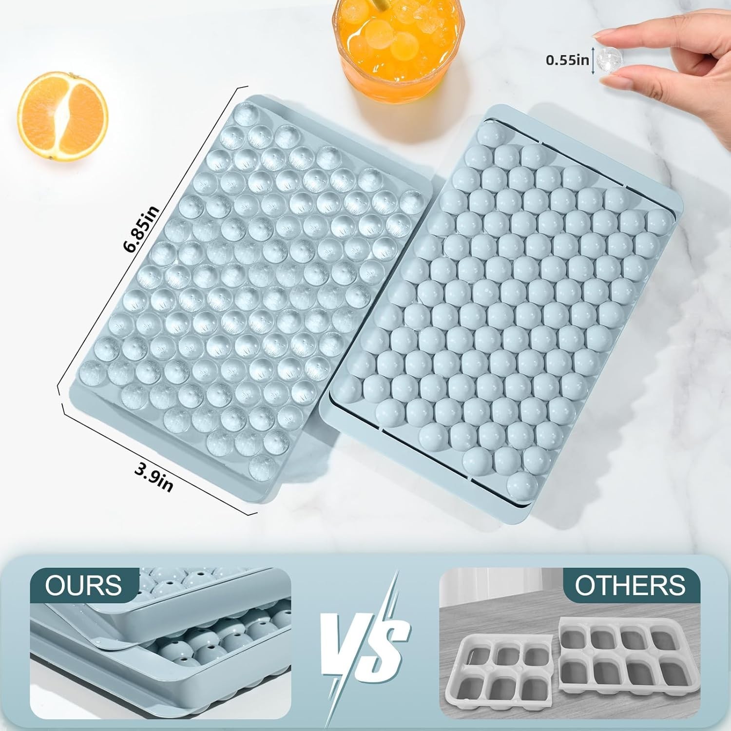 High-Quality Blue Mini Ice Cube Trays - 2 Pack, Effortless Twist Release, 0.55in
