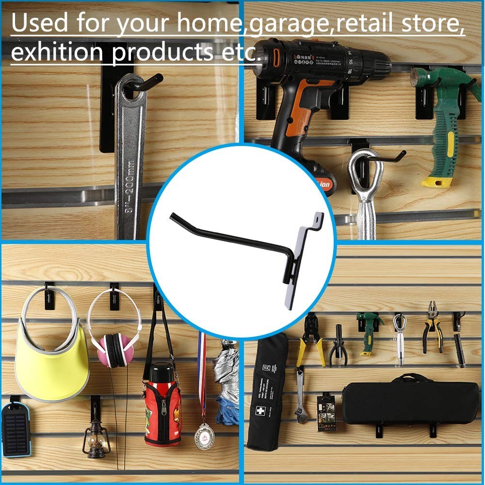 Slatwall Accessories: Box of 12 Black Metal Slatwall Hooks, Six 4 Inch and Si...