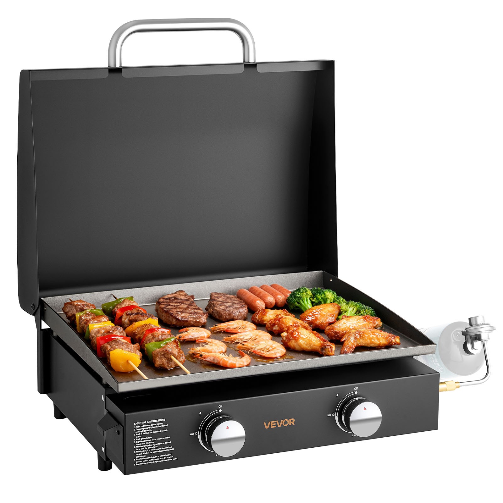 VEVOR Gas Griddle 2 Burner 22 inch Portable Tabletop Griddle Propane with Lid