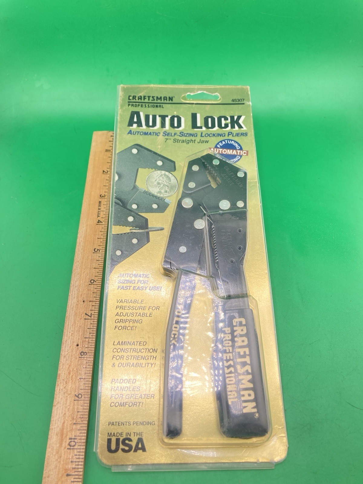 New USA Sears Craftsman Professional 45307 Auto Lock Pliers 7" Straight Jaws NOS
