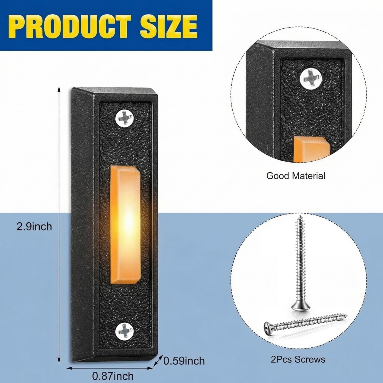 LED Lighted Door Bell Button Push Switch Wall Mounted for Chime Ring