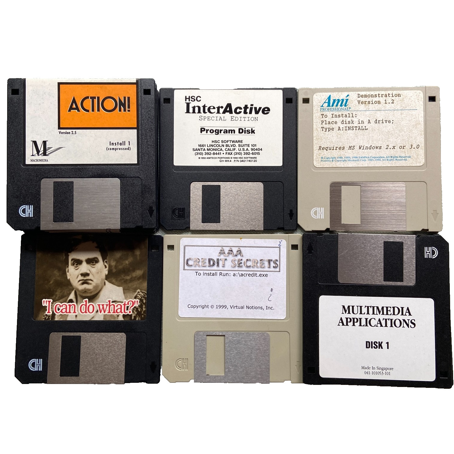 Vintage Software Lot 3.5” Macromedia Action AMI Pro Multimedia Demo Credit 1990s